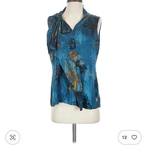 Elie Tahari Teal and Orange Sleeveless Blouse